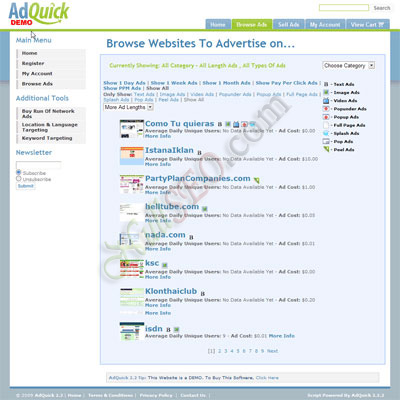 AdQuick v2.2.2 [наиболее удачный клон AdBrite] (создание сервиса по размещению рекламы в Интернете)